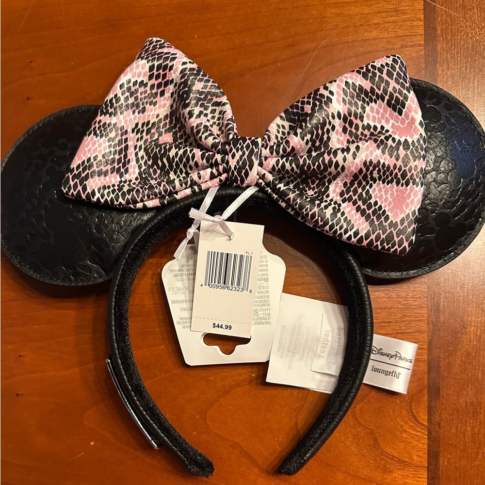 Disney Minnie Mouse Ears with Pink Snake Print Bow